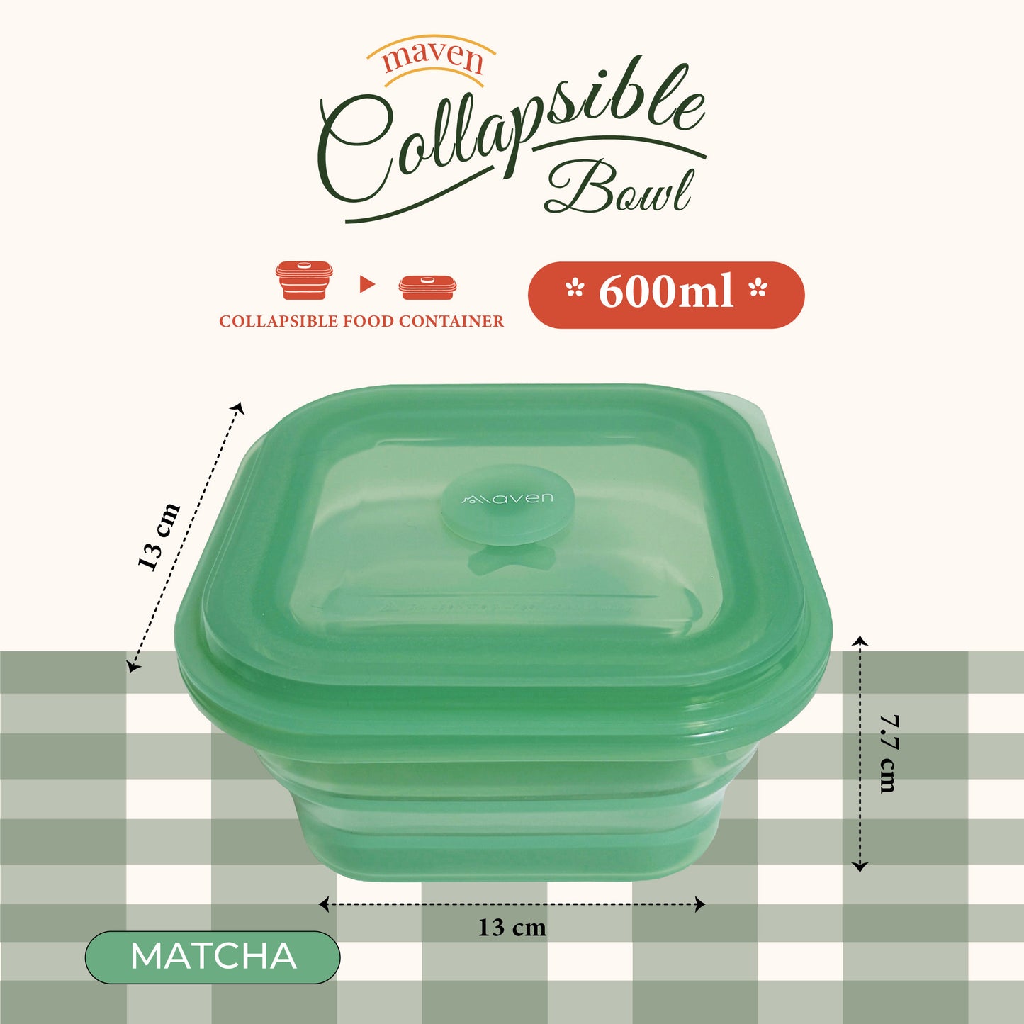 Maven Collapsible Bowl 600ML - 100% Food Grade Platinum Silicone