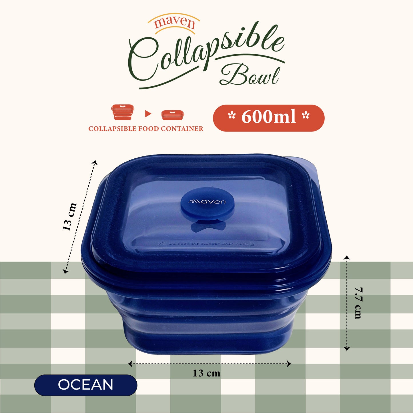 Maven Collapsible Bowl 600ML - 100% Food Grade Platinum Silicone